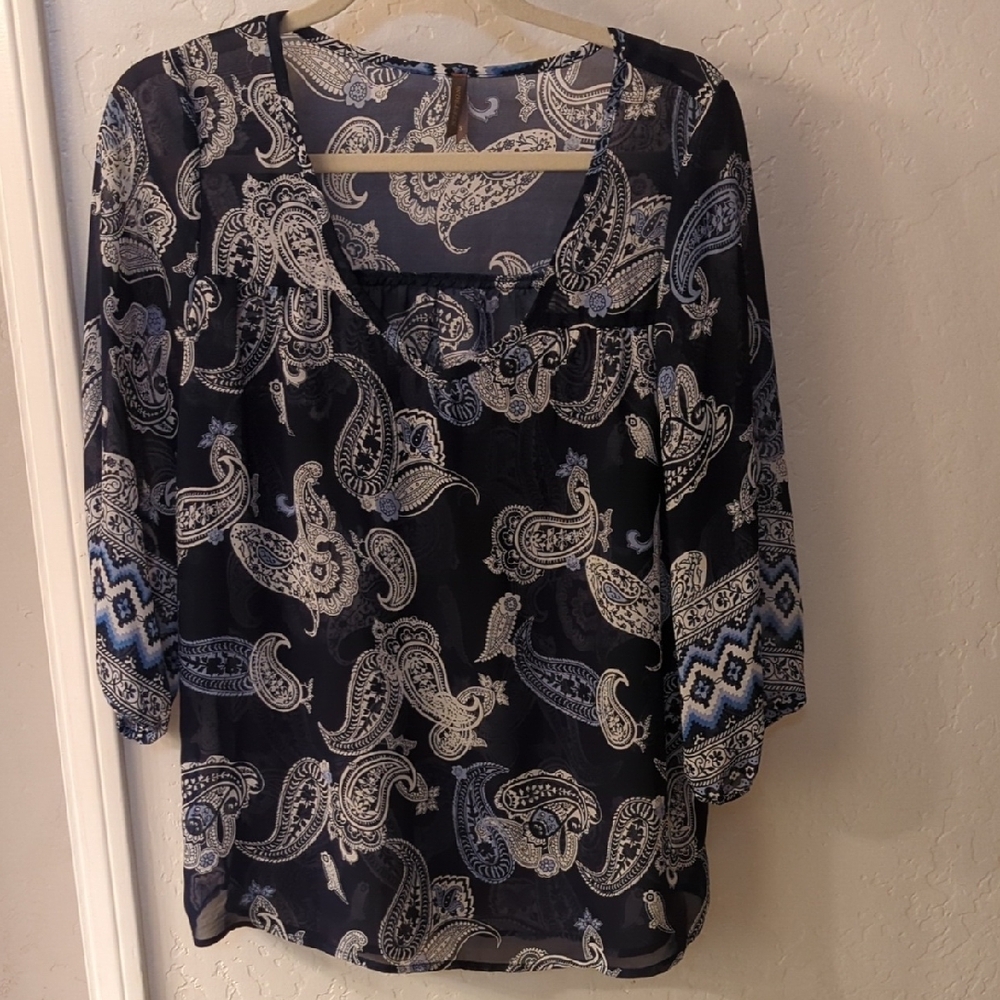 Paisley Print Sheer Women's Top - Black and Blue